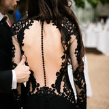 Black Mermaid Floral Lace Wedding Dress with Appliques