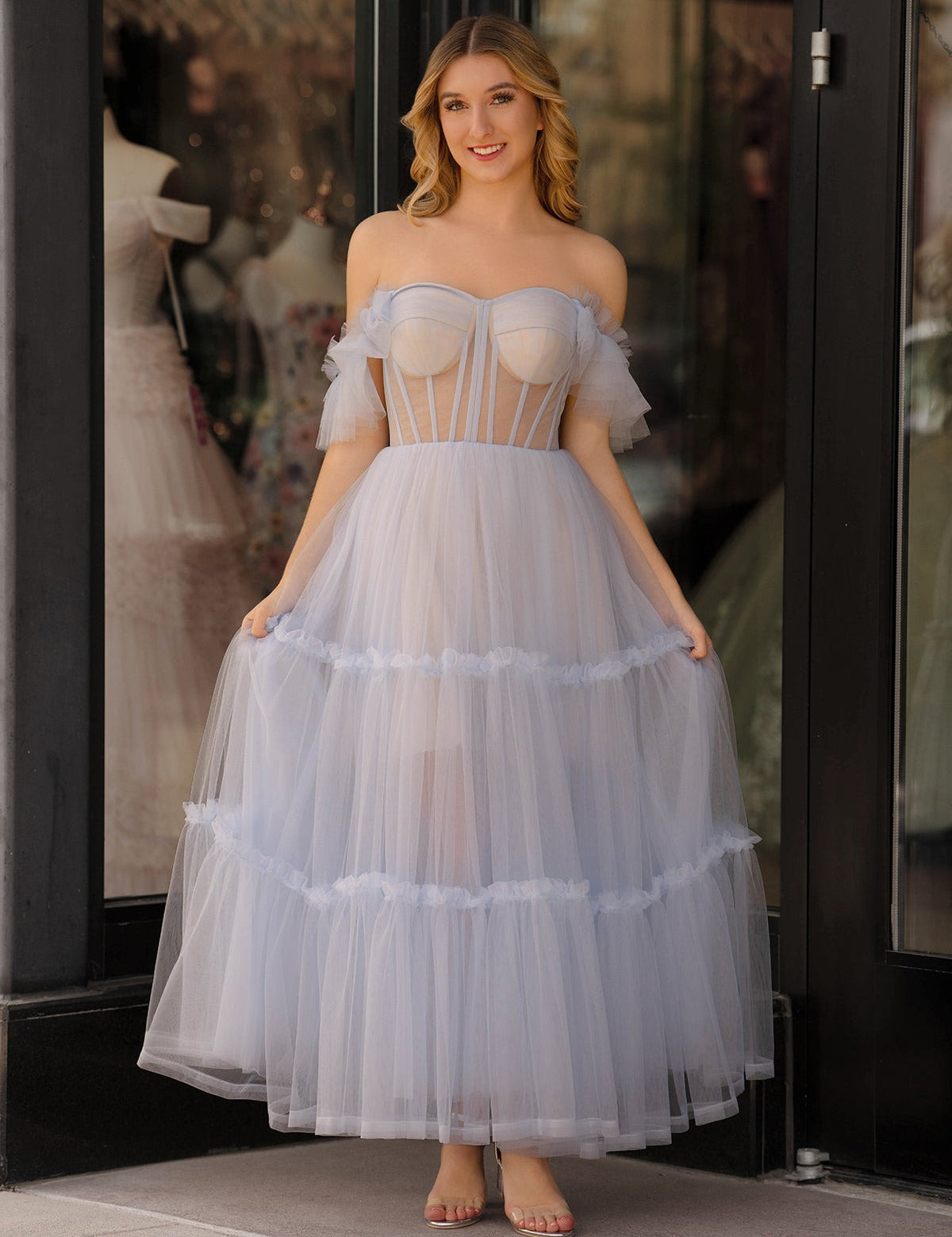 Katalina |A-Line Corset Ruffled Tulle Prom Dress