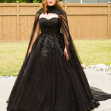 2024 New Black Crystals Appliques Tulle Sweetheart Long Wedding Dresses