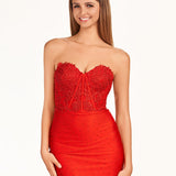 Blanche | Red Sheath Beaded Satin and Lace Homecoming Dress