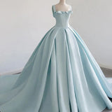 Light Blue Satin Long Ball Gown Quinceanera Dresses