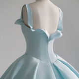 Light Blue Satin Long Ball Gown Quinceanera Dresses