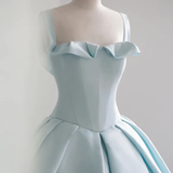 Light Blue Satin Long Ball Gown Quinceanera Dresses