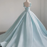 Light Blue Satin Long Ball Gown Quinceanera Dresses