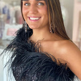 Farrah |Sheath Sequin Homecoming Dress with Feather