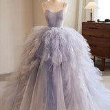 Quinceanera Dress Blue Tulle Long Prom Gown Blue Tulle Long Sweet Dress