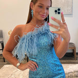 Farrah |Sheath Sequin Homecoming Dress with Feather