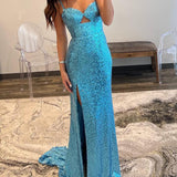 Araceli |Sheath Spaghetti Strap Sequin Prom Dress with Slit