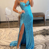 Araceli |Sheath Spaghetti Strap Sequin Prom Dress with Slit