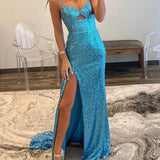 Araceli |Sheath Spaghetti Strap Sequin Prom Dress with Slit