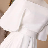 Off-the-Shoulder Simple White Satin Wedding Dress with Half Sleeves