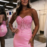 Bodycon Sparkly Sequin Strapless Short Homecoming Dress with Split