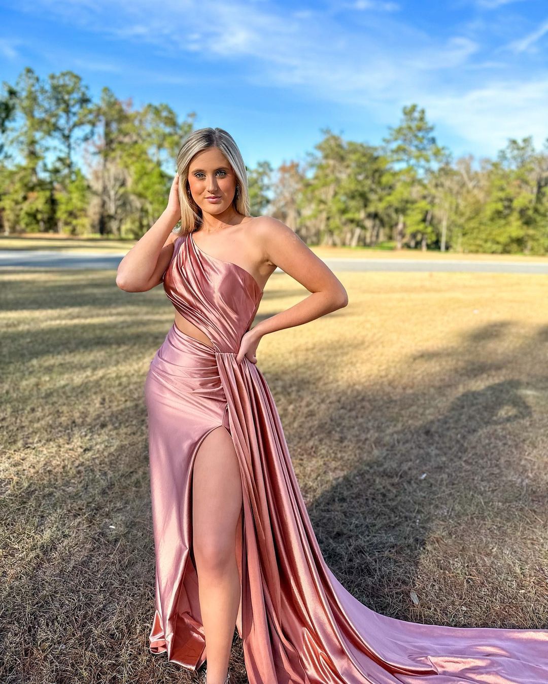 Shannon |Charming Mermaid One Shoulder Satin Prom Dresses with Slit