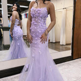 Armani |Lilac Mermaid Scoop Neck Prom Dress with Appliques