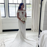 Mermaid Off the Shoulder Lace-Up Satin Wedding Dresses