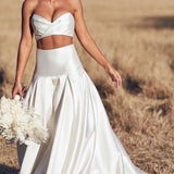 Charming A Line Two Piece Sweetheart Satin Wedding Dresses