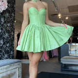 Verde | Sage Green Strapless Satin Short Homecoming Dresses