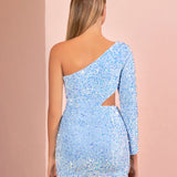 Camilla |Sheath One-Shoulder Long Sleeve Short Sequins Homecoming Dress