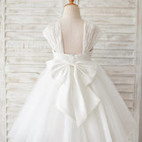 Lace Cap Sleeves Tulle Flower Girl Dress