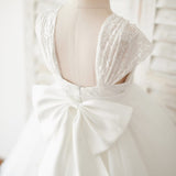 Lace Cap Sleeves Tulle Flower Girl Dress