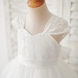 Lace Cap Sleeves Tulle Flower Girl Dress