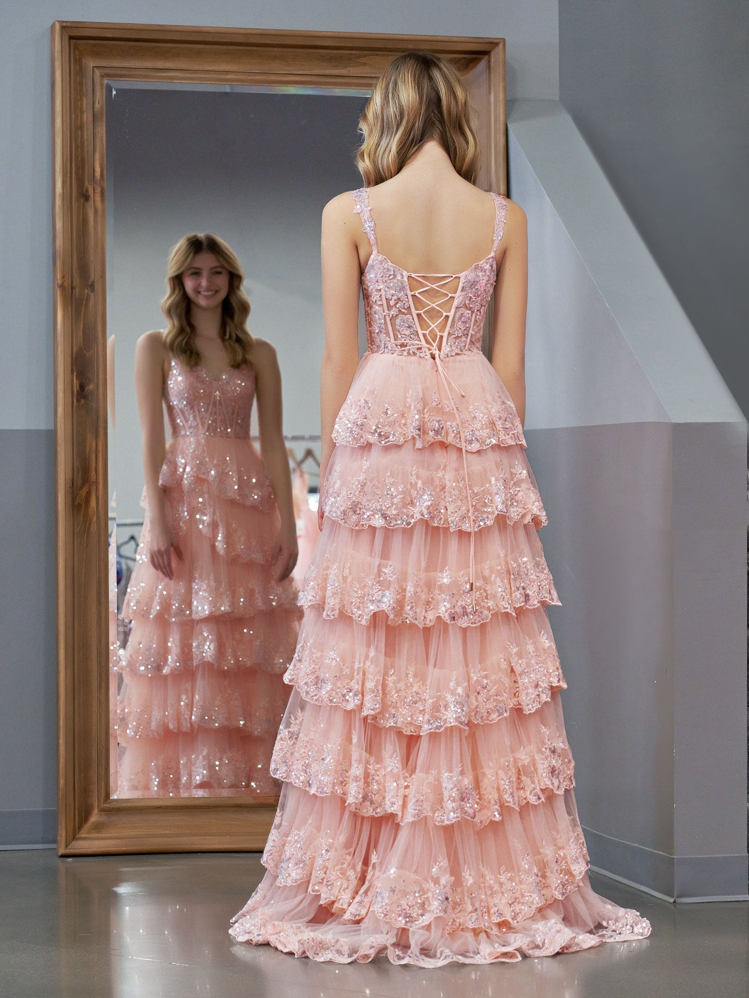 Pink Princess A Line Off the Shoulder Corset Prom Dress with Lace Ruffles