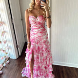 Cassian | Mermaid Sweetheart Printed Chiffon Long Prom Dresses with Slit