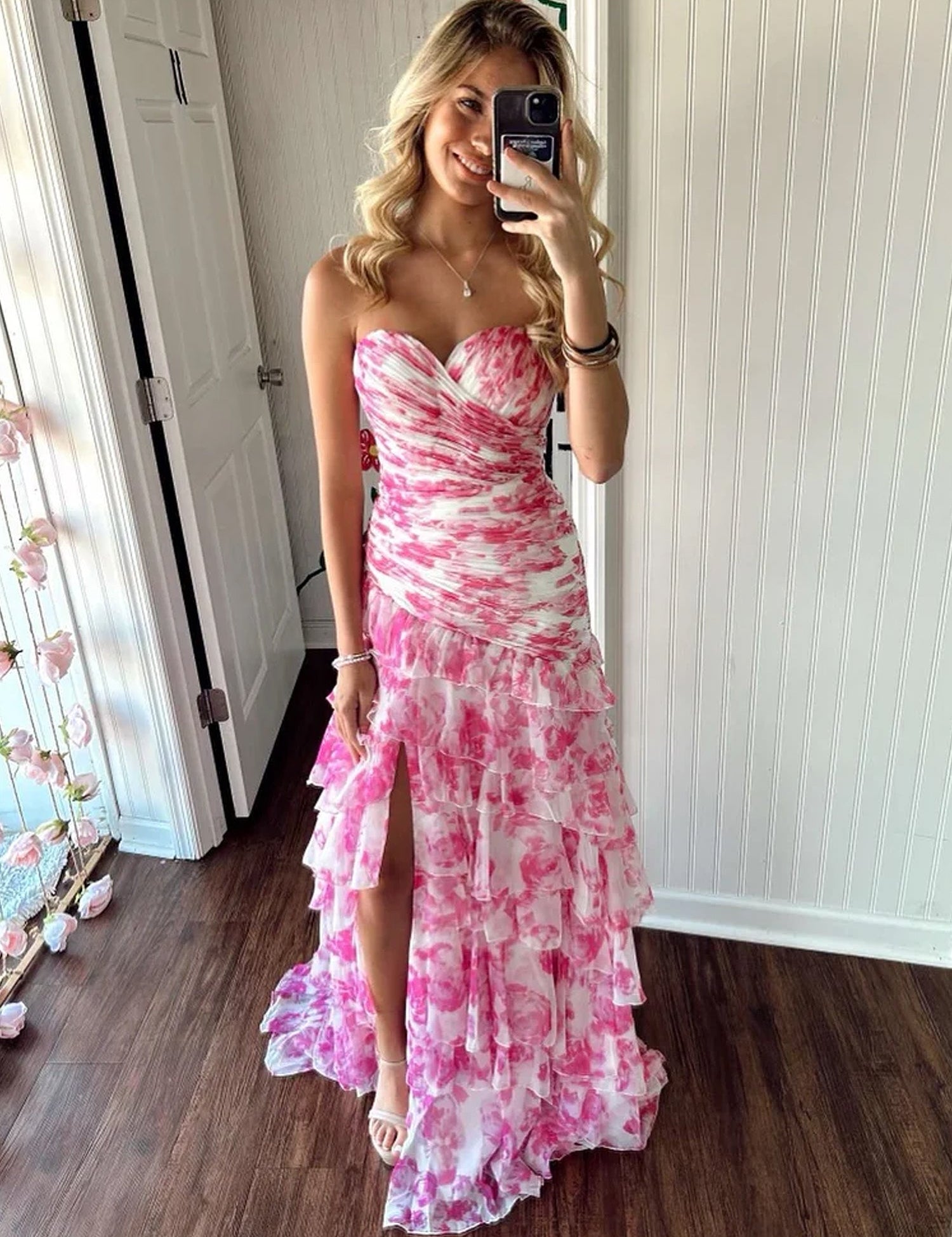 Cassian | Mermaid Sweetheart Printed Chiffon Long Prom Dresses with Slit