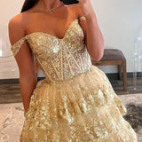 Leona |Princess Off the Shoulder Sequined Lace Prom Dress