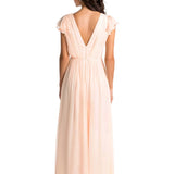 High-Low Cap Sleeve Ruched V-Neck Chiffon Convertible Bridesmaid Dress