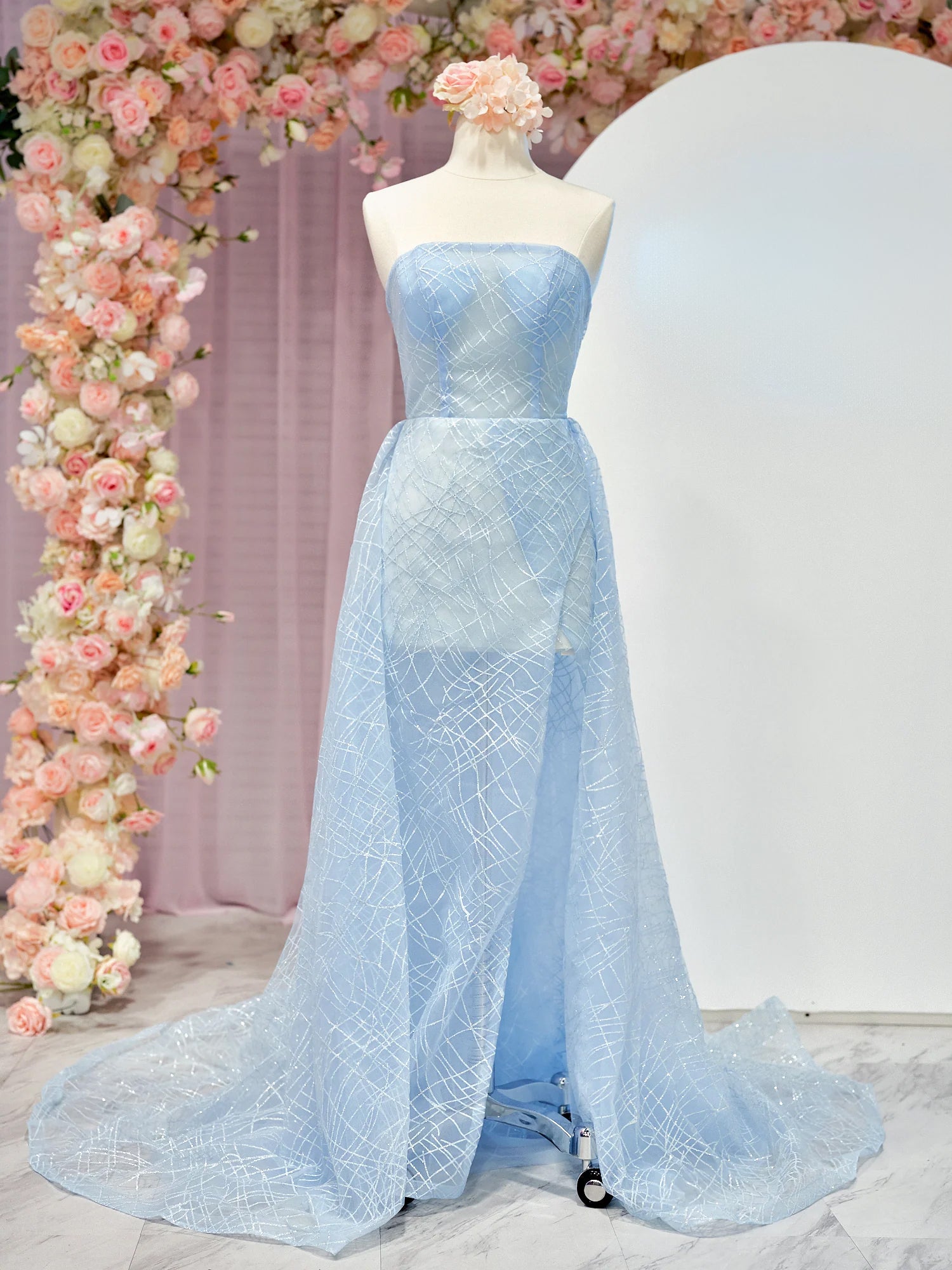 Celia | A-line Strapless Blue Long Prom Dresses Unique Evening Dress