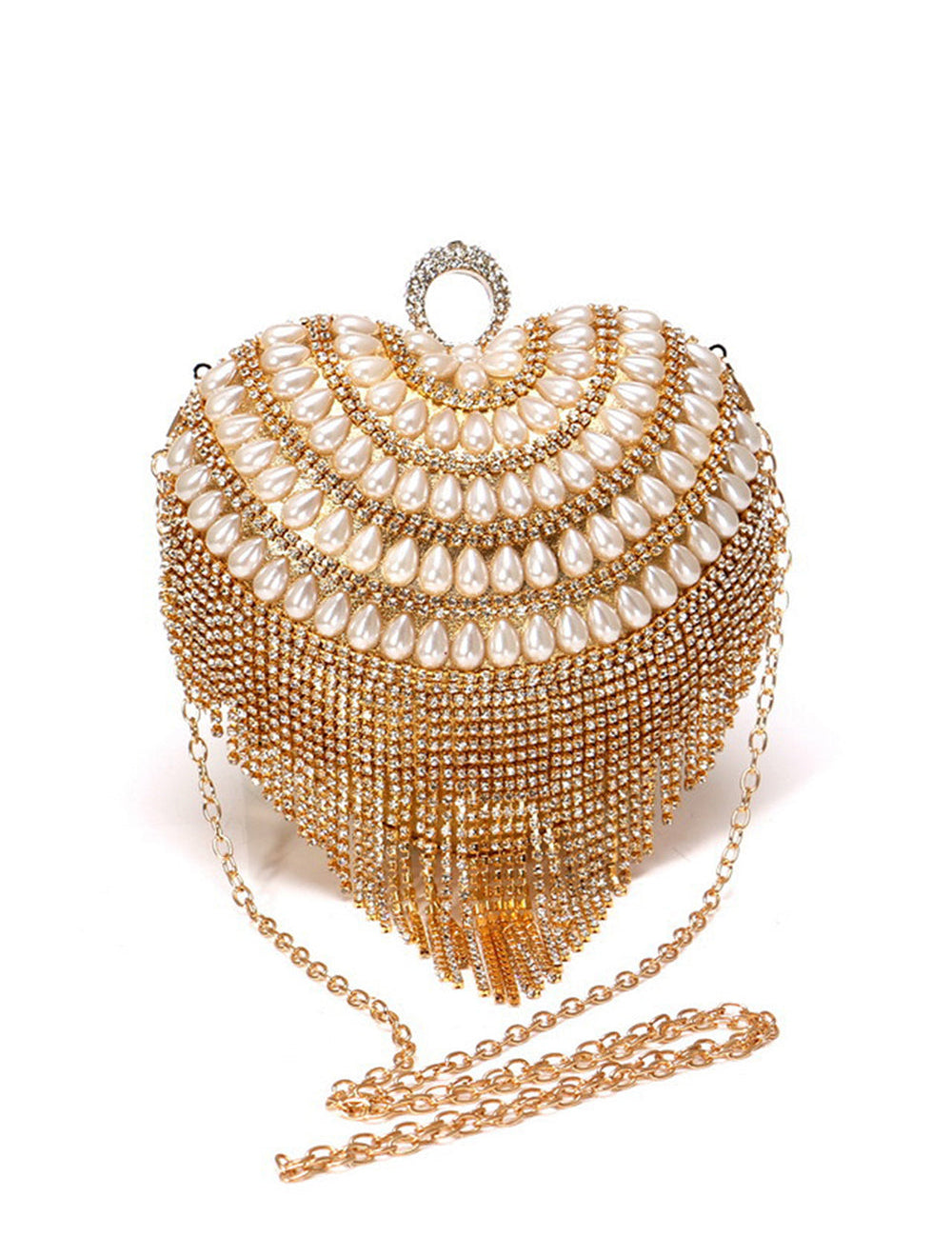 Champagne Beaded Pearls Party Clutch