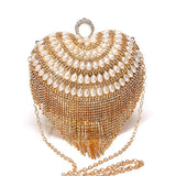 Champagne Beaded Pearls Party Clutch