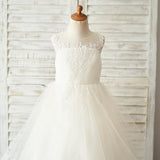 Lace And Tulle Keyhole Back Flower Girl Dress