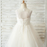 Lace And Tulle Keyhole Back Flower Girl Dress