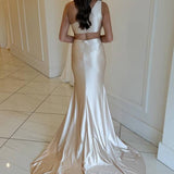 Welsie | Champagne One-Shoulder Mermaid Satin Long Prom Dress