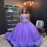 Ball Gown Organza Off-the-Shoulder  Purple Quinceanera Dress