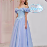 Isabel | Cinderella Blue Tulle Off the Shoulder With Crystals & Butterflies Ball Gown