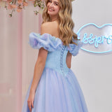 Isabel | Cinderella Blue Tulle Off the Shoulder With Crystals & Butterflies Ball Gown