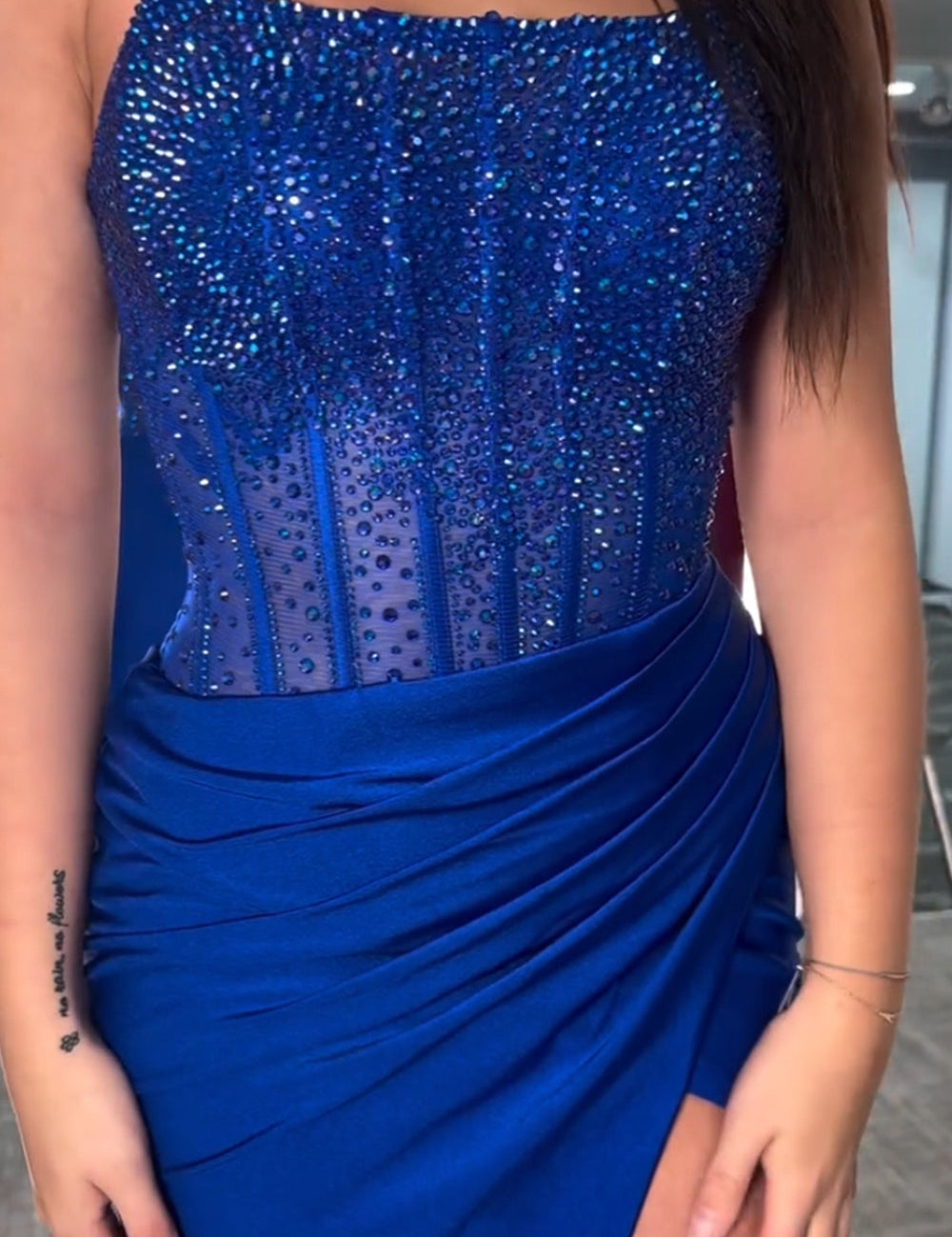 Cosmo | Mermaid Scoop Neck Blue Satin Long Prom Dresses