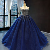 Sequined Navy Blue Quinceanera Dresses Ball Gown Dresses