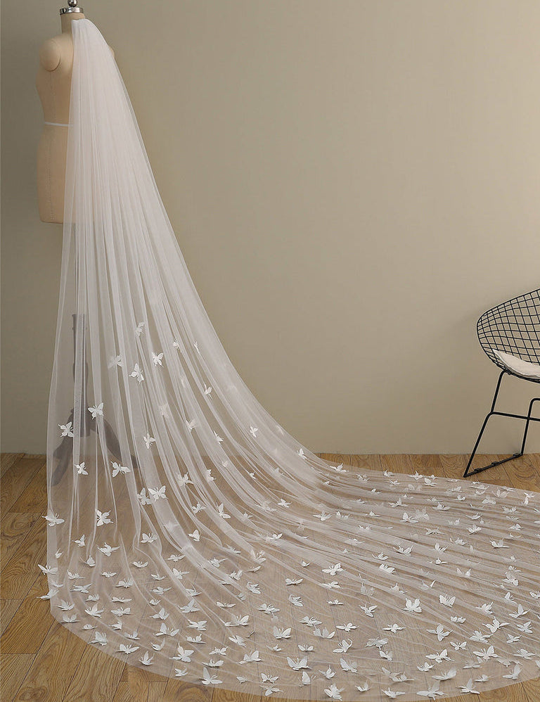 Cute Butterfly Cathedral Veil Bridal Veil Wedding Veil