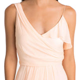 High-Low Cap Sleeve Ruched V-Neck Chiffon Convertible Bridesmaid Dress