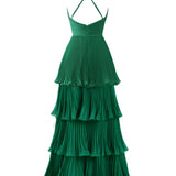 Dark Green A-Line Tiered Floor Length Chiffon Bridesmaid Dress