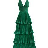 Dark Green A-Line Tiered Floor Length Chiffon Bridesmaid Dress