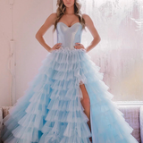 Harmony |A-Line Sweetheart Tiered Tulle Prom Dress with Slit