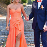 Deena | Sweetheart Orange Mermaid Long Party Dress with Slit