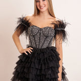 Delia |A Line Off the Shoulder Beaded Homecoming Dress with Feathers