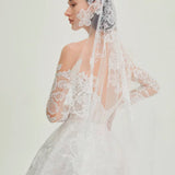 Delicated Lace Traditional Drop Veils Ivory Tulle & Lace Wedding Veil