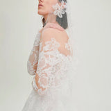 Delicated Lace Traditional Drop Veils Ivory Tulle & Lace Wedding Veil